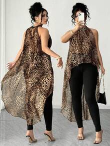 Elenzga Bộ đồ 2 mảnh dành cho nữ cỡ lớn, chất liệu chiffon, kiểu cổ yếm, thiết kế ngắn phía trước và dài phía sau, gồm áo và quần legging, thích hợp cho lễ tốt nghiệp, các ngày lễ, Ngày Valentine, lễ hội âm nhạc, Ngày của Mẹ, Halloween, Lễ Tạ ơn, Lễ Phục sinh, Ngày Quốc khánh, dạ hội, hẹn hò, tiệc tùng, đám cưới, dã ngoại và nhiều dịp khác. - màu nâu - Xem 5