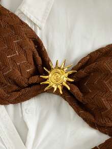 Swim Vcay Women's Spring & Summer Beach Music Festival Dark Brown Jacquard Fabric Wide Strap Metal Accessories Fashion Elegant Bikini Set - Coffee Brown - View 4