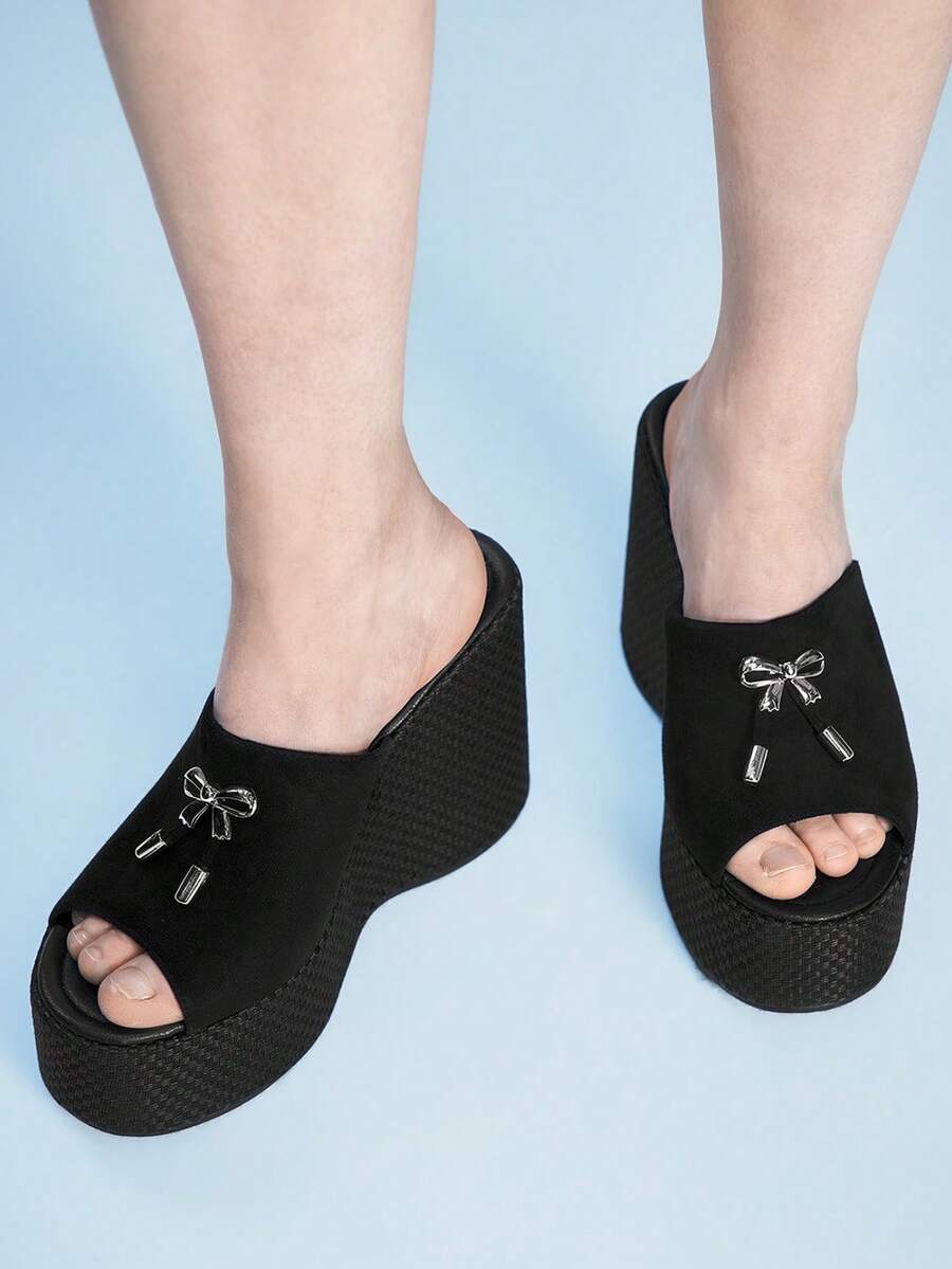 Sugerpunk Women's Thick Sole Sandals, Peep-Toe Platform Wedge Heels, Fashion Shoes - Black - View 1