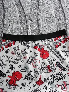 SHEIN HOT STUFF Conjunto de sujetador de tirantes y calzones cuadrados con estampado de letras cómodo para mujer - Blanco - Ver 5