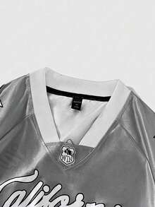 ROMWE MEN Prep 男士数字印花冰球球衣短袖运动T恤，夏季 - 灰色 - 查看 5