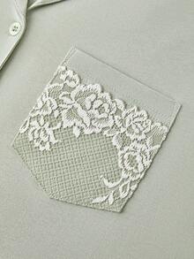 LUVLETTE Bộ đồ ngủ cỡ lớn dành cho nữ, chất liệu 100% cotton nguyên chất, mềm mại, sang trọng, gồm áo cài cúc và quần, viền ren. - màu xanh lá - Xem 7