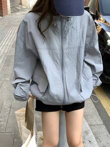 DAZY Women's Casual Hooded Long Sleeve Outdoor Jacket, Korean Style, Spring/Autumn