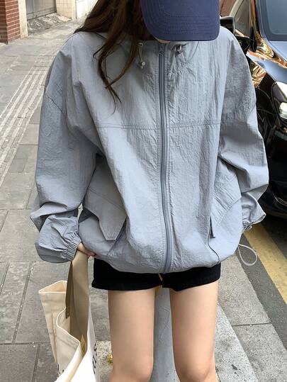 DAZY Damjacka med lång ärm och huva, avslappnad friluftsjacka, koreansk stil, vår/höst