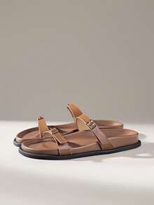 Solecia Women's Buckle Design Casual Everyday Wear Sandals - Brown - View 3