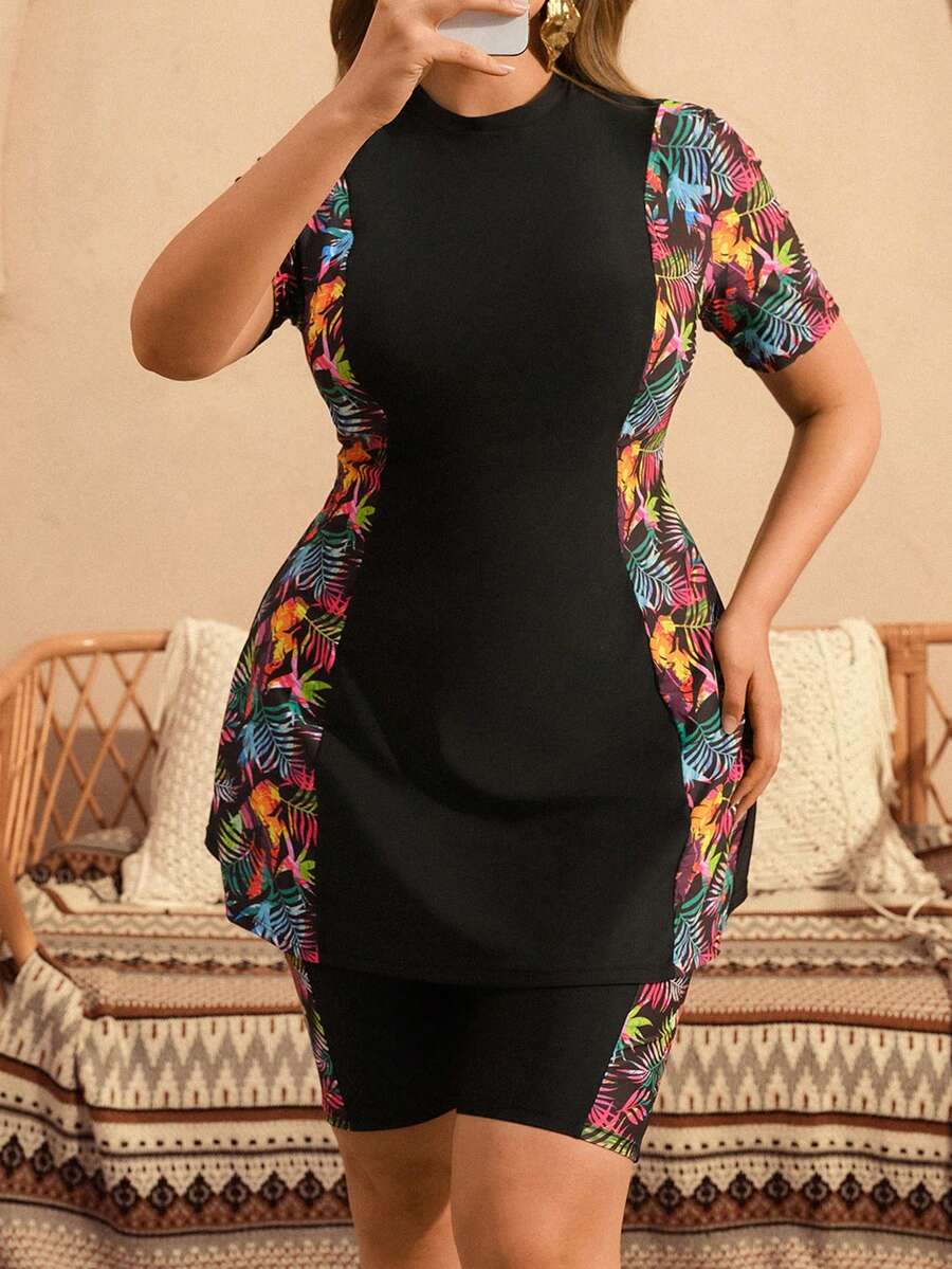 Swim Mulvari Plus Size Women Conservative Beach Burkini Swimsuit Set - Black - View 1