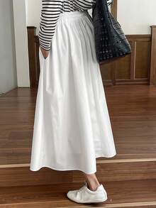DAZY 女款夏季素色百褶寬鬆裙 - 米色 - 查看 2