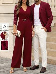 Editum Bộ jumpsuit nữ thanh lịch mới, cổ chữ V, thắt eo, chất liệu dệt kim co giãn, khóa kim loại trang trí và túi, phù hợp cho đi làm hàng ngày, công sở và nhiều dịp khác nhau. Trang phục ngày Valentine, trang phục mùa xuân, trang phục mùa hè, trang phục nghỉ xuân, trang phục lễ hội dành cho nữ. Phù hợp cho lễ hội mùa xuân/hè. Jumpsuit thanh lịch cho nữ, jumpsuit quần cho nữ, romper thanh lịch cho nữ, trang phục công sở thường ngày. - Màu Đỏ Sâu - Xem 13