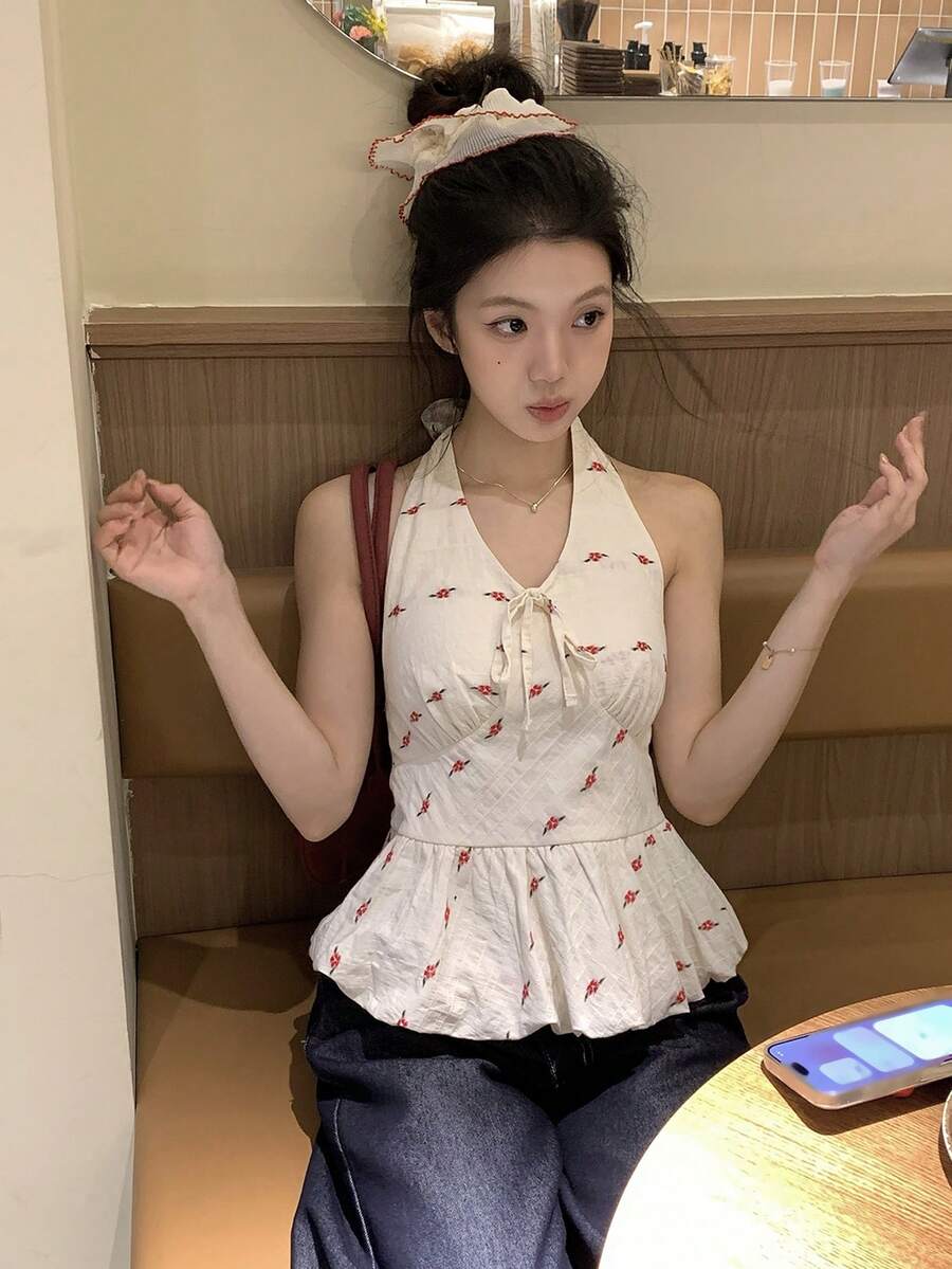 DAZY 韩版女士系带荷叶边蝴蝶结衬衫 - 白色 - 查看 1