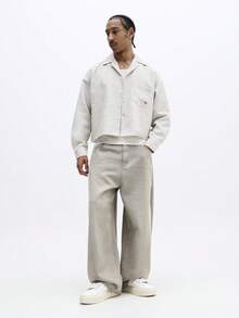 SUMWON Crop Fit Long Sleeve Linen Feel Look Linear Textured Button Down Casual Shirt Collared Top With Chest Pocket - Apricot - View 3