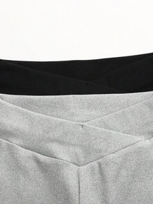 Girlism 2件套 少女黑色和浅灰色交叉腰带修身喇叭裤，弹力休闲运动百搭针织裤，买一送一 喇叭裤 阔腿裤 喇叭打底裤 喇叭运动裤 - 彩色 - 查看 5