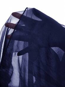 SHEIN EZwear 大码女式藏蓝色荷叶边领纽扣前襟网纱拼接优雅波西米亚风衬衫 - 藏蓝色 - 查看 9