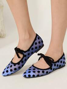 CUCCOO CHICEST 2024新款网眼波点蝴蝶结装饰尖头优雅百搭女士平底鞋，春季鞋款，适合春假、复活节和圣诞节穿着。 - 霧霾藍 - 查看 6