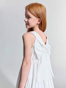 Maija Kids Maija Kids 少女款白色编织超大蝴蝶结撞色圆领无袖宽松休闲连衣裙 - 白色 - 查看 3