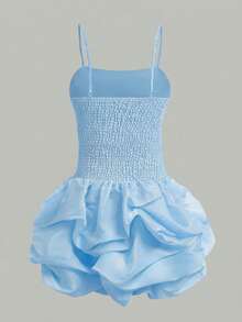 Đầm ngắn organza dáng suông, thanh lịch, ôm sát, xếp ly, viền gấu phồng, thích hợp cho bé gái tuổi teen, phù hợp cho Ngày Valentine, mùa hè, lễ tốt nghiệp, đám cưới, tiệc tùng, sự kiện. - Màu xanh nhạt - Xem 3