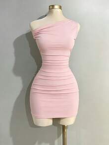 Sweetra 新款复古性感修身舒适休闲粉色连衣裙，适合女士，春夏款 - 粉色 - 查看 2