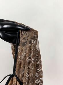 Amplova 大码时尚性感蕾丝喇叭袖修身连衣裙 - 棕色 - 查看 9