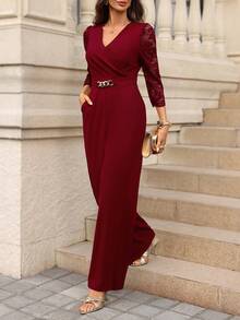 Editum Bộ jumpsuit nữ thanh lịch mới, cổ chữ V, thắt eo, chất liệu dệt kim co giãn, khóa kim loại trang trí và túi, phù hợp cho đi làm hàng ngày, công sở và nhiều dịp khác nhau. Trang phục ngày Valentine, trang phục mùa xuân, trang phục mùa hè, trang phục nghỉ xuân, trang phục lễ hội dành cho nữ. Phù hợp cho lễ hội mùa xuân/hè. Jumpsuit thanh lịch cho nữ, jumpsuit quần cho nữ, romper thanh lịch cho nữ, trang phục công sở thường ngày. - Màu Đỏ Sâu - Xem 4
