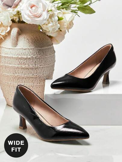 SHUZIA #宽楦优雅女士尖头软垫鞋垫黑色高跟鞋——精致、舒适、真正宽楦易穿