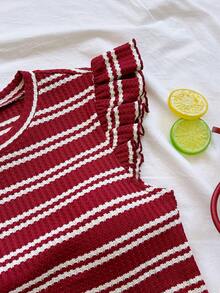 Soleia Women's Pink Striped Crew Neck Short Sleeve Casual T-Shirt Women's Ditsy Floral Blouse Women's Ruffle Sleeve Blouse Casual Outgoing Short Sleeve Top Cute Short Sleeve Top Red And White Top Cute Short Sleeve Tops Summer Tops Women Knit Tops Summer Casual Tops Spring To Summer Valentine's Day Carnival Carnival Costume  Party Beach Wedding - Multicolor - View 4