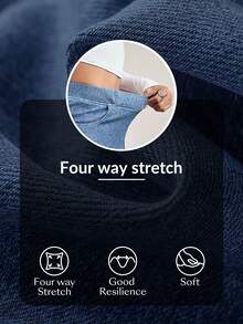 Flexra Women's Elastic Waist Pocket Slit Drawstring Denim Casual Skirt - Dusty Blue - View 6