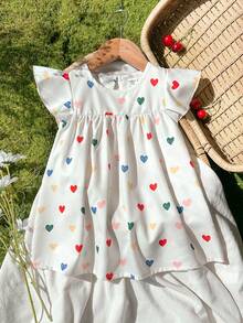 SHEIN Vintaside Kids 女嬰幼兒/新生兒 0-3 歲休閒可愛甜美趣味荷葉袖洋裝，適合春夏季日常穿著與外出 - 彩色 - 查看 3