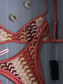 Swim Vcay Spring/Summer Knit Jacquard Wireless Camisole Top And Swim Shorts Women's Beach Holiday Travel Bikini Set - Multicolor - View 3