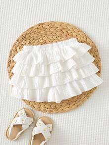 Cozy Pixies 女婴豹纹弹力腰荷叶边半身裙，百搭舒适 - 白色 - 查看 2