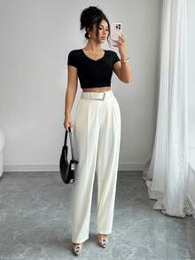 Modelyn New High Waist Versatile Slimming Elegant Casual/Work Wear Long Pants - Beige - View 3