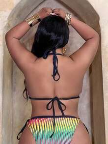 Slaydiva Bộ bikini tam giác gợi cảm cỡ lớn làm từ vải bắp cho nữ, thích hợp cho kỳ nghỉ biển. - Nhiều màu - Xem 2