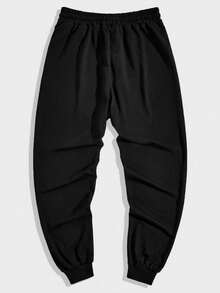 ROMWE MEN Spring Casual Graphic Men'S Casual Gothic Print Drawstring Waist Sweatpants, Autumn - Black - View 2