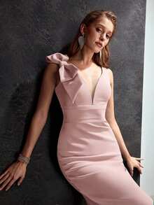 MOTF Soiréza DEEP V-NECK BIG BOW DETAIL MERMAID HEM PROM DRESS - Pink - View 6