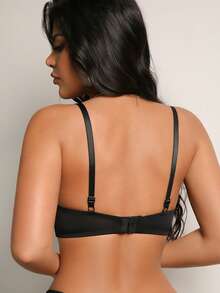 DesireSculpt 1pc Women Lace Patchwork Bra - Black - View 2