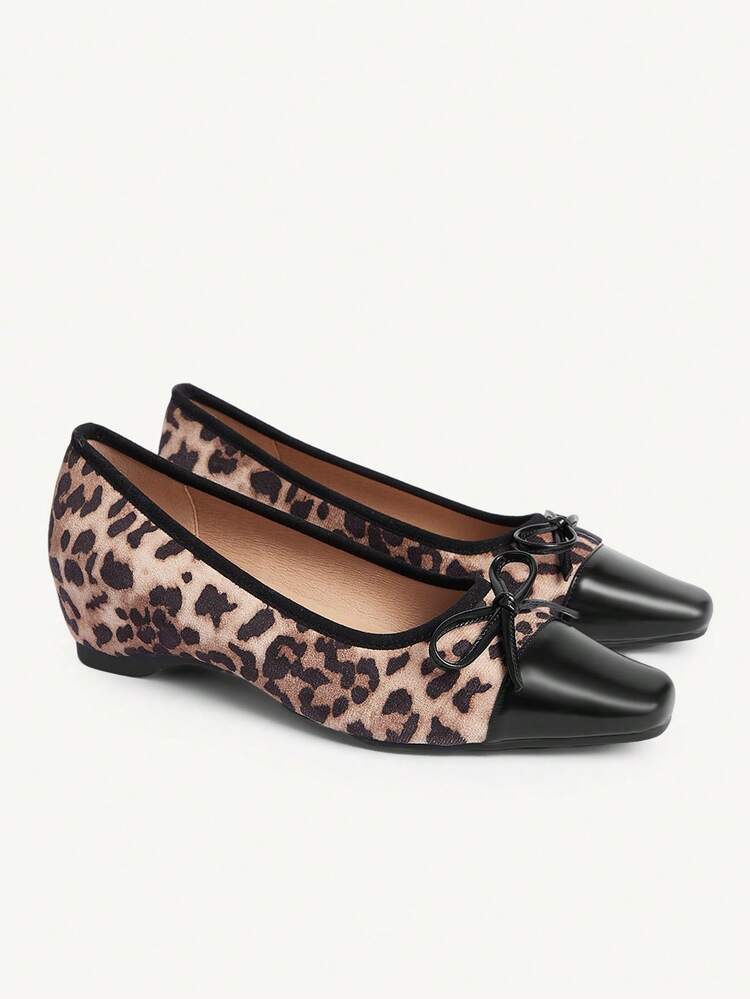 CUCCOO CHICEST Women's Leopard Print Patchwork Bow Decor Fashion Shoes Valentine's Day