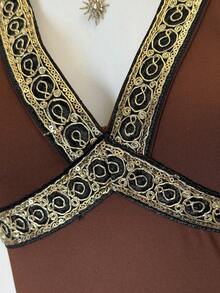 Jeanoix Đầm nữ đính sequin và ruy băng, vạt lệch, cổ chữ V sâu, hở lưng, cổ yếm. - màu đen - Xem 5