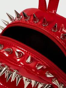 ROMWE Grunge Punk Niche Design Rivet Tassel Pleated Dual Shoulder Bag, Punk Street Style - Red - View 5