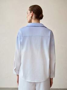 MOTF PREMIUM WOMEN'S BLUE OMBRE TIE-DYE RHINESTONE EMBELLISHED ELEGANT BLOUSE - Blue - View 4