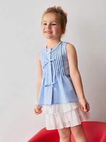 Maija Kids 女童蓝色泡泡条纹无袖休闲背心 - 藍色 - 查看 4