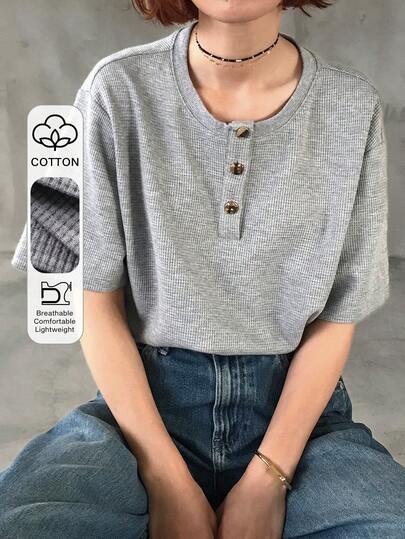 FRIFUL Áo thun ngắn tay màu trơn dáng casual dành cho nữ, thích hợp mặc mùa hè.