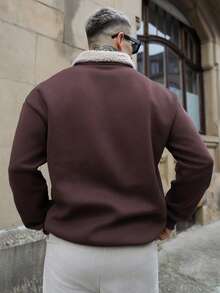 Artur Kramer 新款男士拼接羊羔绒领卫衣，时尚休闲，秋冬款 - 棕色 - 查看 2