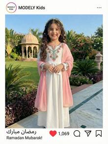 Sparklyn Vestido de fiesta elegante con estampado floral y mangas acampanadas para niña - Multicolor - Ver 3