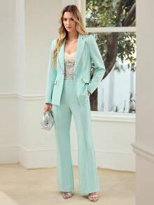 MOTF PREMIUM BLAZER ELEGANTE PARA CITA NOCTURNA DE MUJER CON DECORACIÓN DE CADENA DE RHINESTONES, PRIMAVERA/VERANO - verde menta - Ver 6