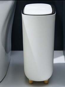 1pc Slim Garbage Can With Lid, Ideal For Bathroom & Narrow Spaces,Light Luxury Slit Trash Can - White - View 4