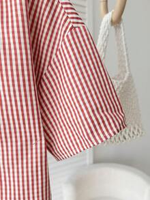 SHEIN 少女格子短袖单排扣休闲衬衫 - 粉色 - 查看 5