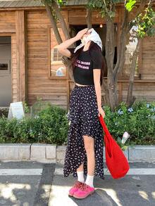 DAZY Women's Black Asymmetrical Ditsy Floral High Waist A-Line Mini Skirt, Summer - Blue - View 4