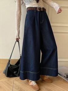 DAZY Jeans de mezclilla lavados de estilo coreano holgados para mujer - Azul - Ver 4