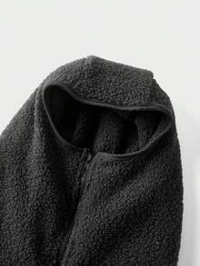 EASEVO Plus Size Men's Geometric Embroidery Long Sleeve Zip-Up Sherpa Hoodie - Dark Grey - View 6