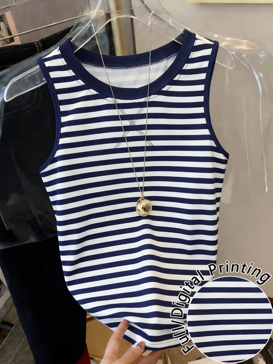 Resyla 女士撞色条纹圆领无袖背心 - 彩色 - 查看 1