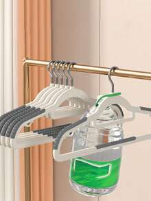 10pcs Multi-Functional Household Clothes Hangers, Traceless Non-Slip Design, Thickened And Reinforced Shoulder-Saving Dual Hangers, Suitable For Drying Wet And Dry Clothes - Grey - View 6