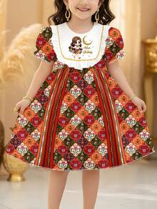 Barocker Stil elegantes, vintage, lässiges, süßes Puffärmel, süßer Rüschensaum Kurzarm Prinzessinnenkleid, geeignet für Frühling/Sommer Alltagstragen und Festivals - Verschiedenfarbig - Übersicht 6